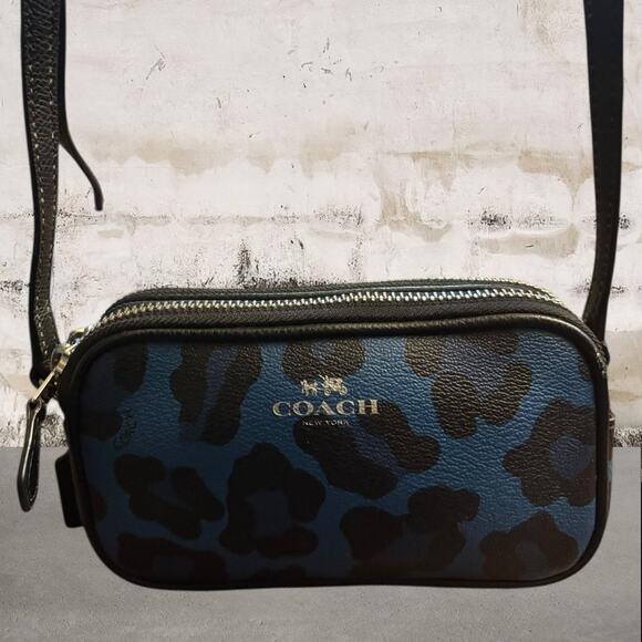 Coach Ocelot Cheetah Black and Blue Mini Crossbody Bag - Picture 1 of 7
